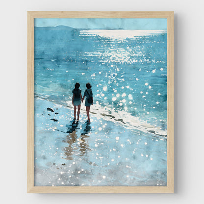 Friends Hand in Hand Watercolor Beach Print