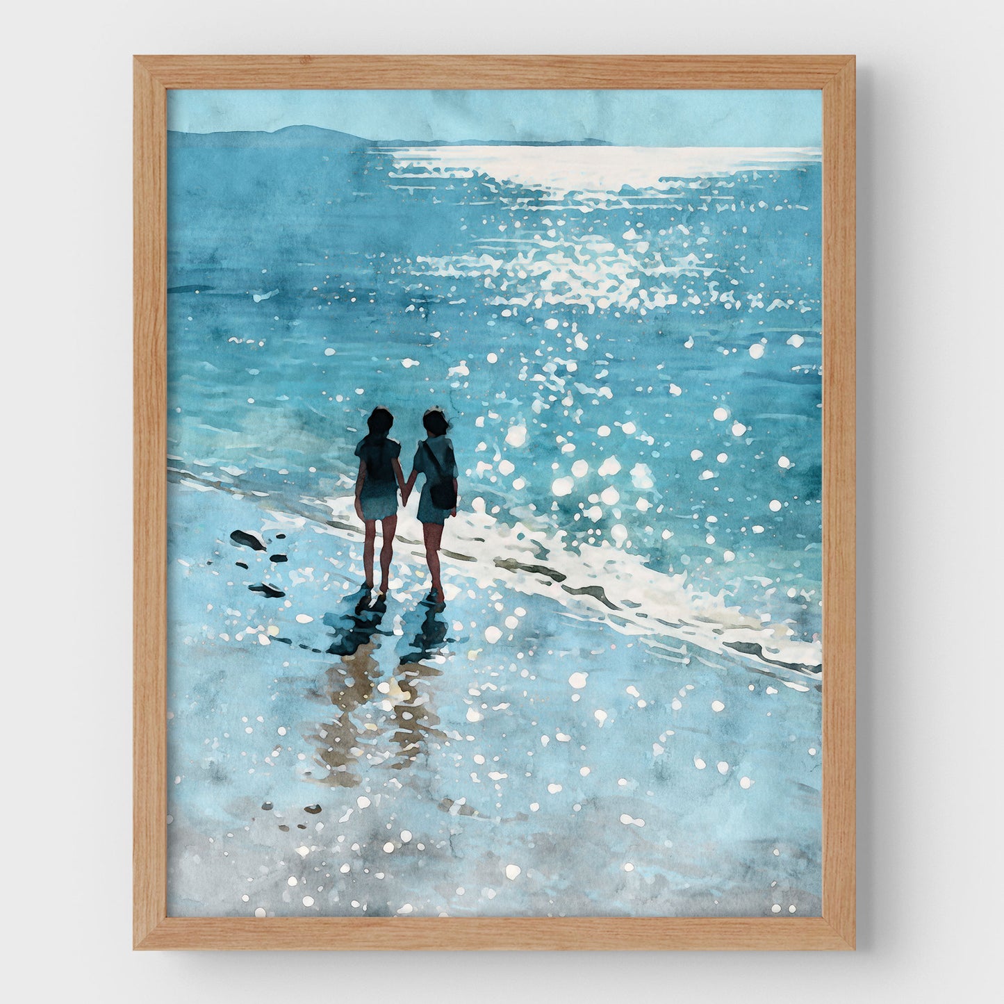 Friends Hand in Hand Watercolor Beach Print