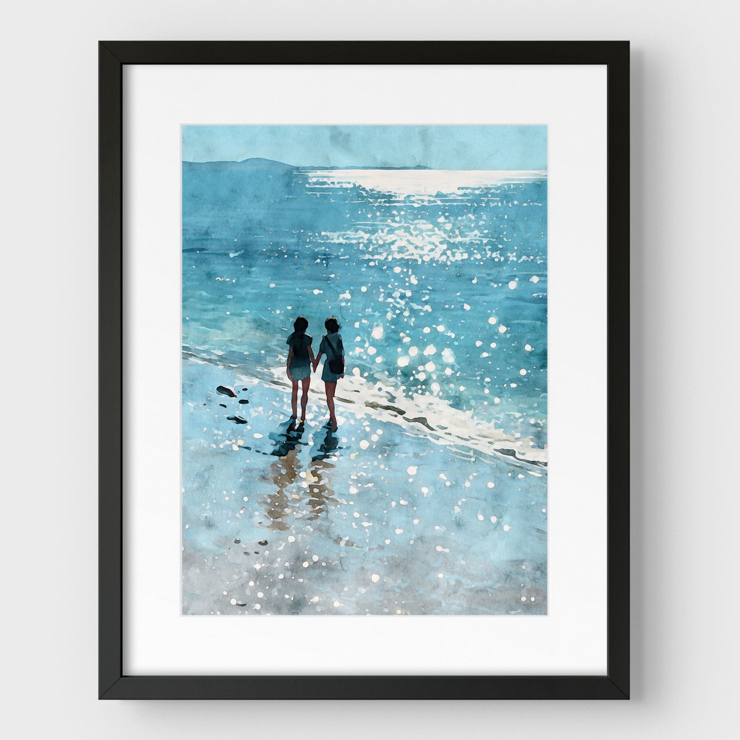Friends Hand in Hand Watercolor Beach Print
