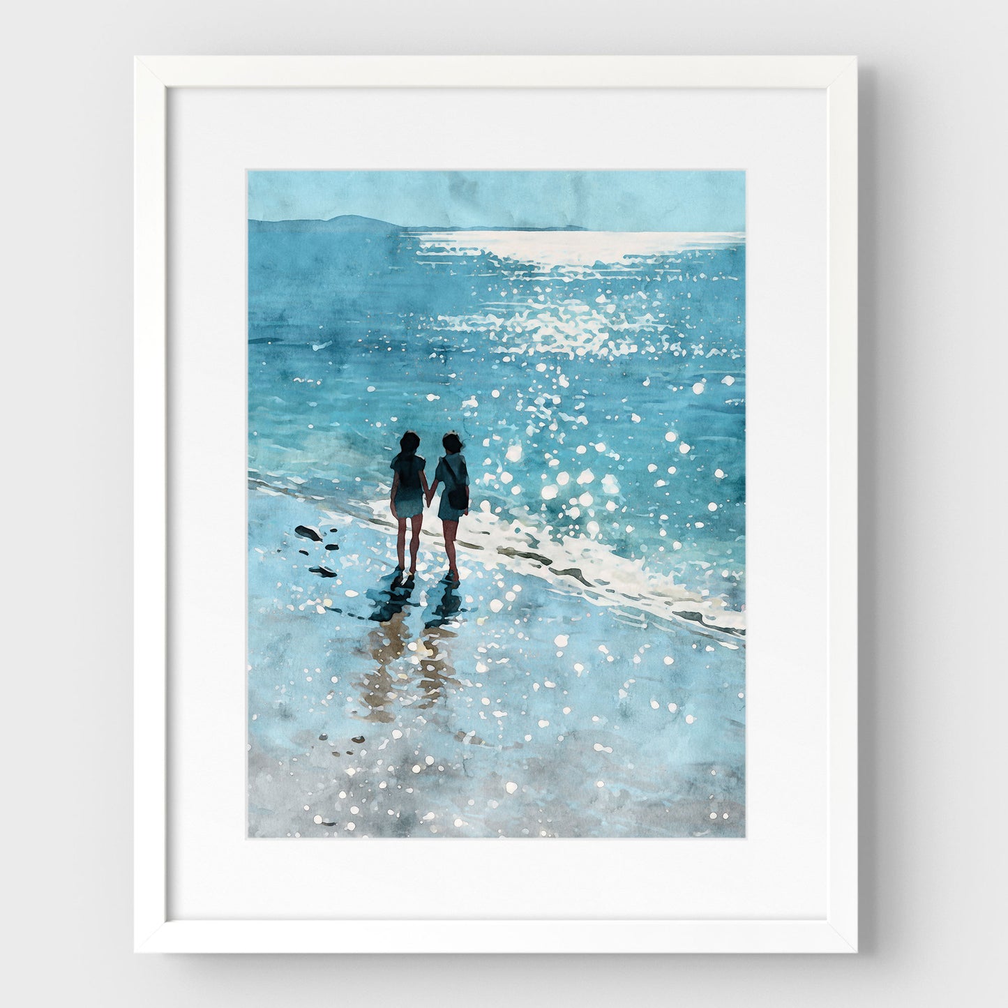 Friends Hand in Hand Watercolor Beach Print