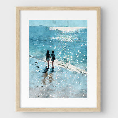 Friends Hand in Hand Watercolor Beach Print