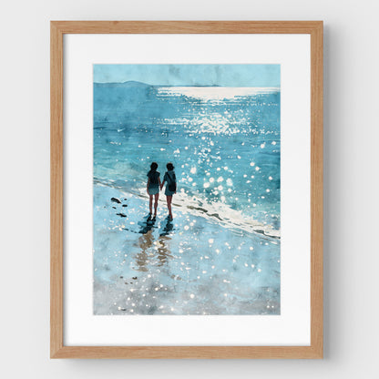 Friends Hand in Hand Watercolor Beach Print