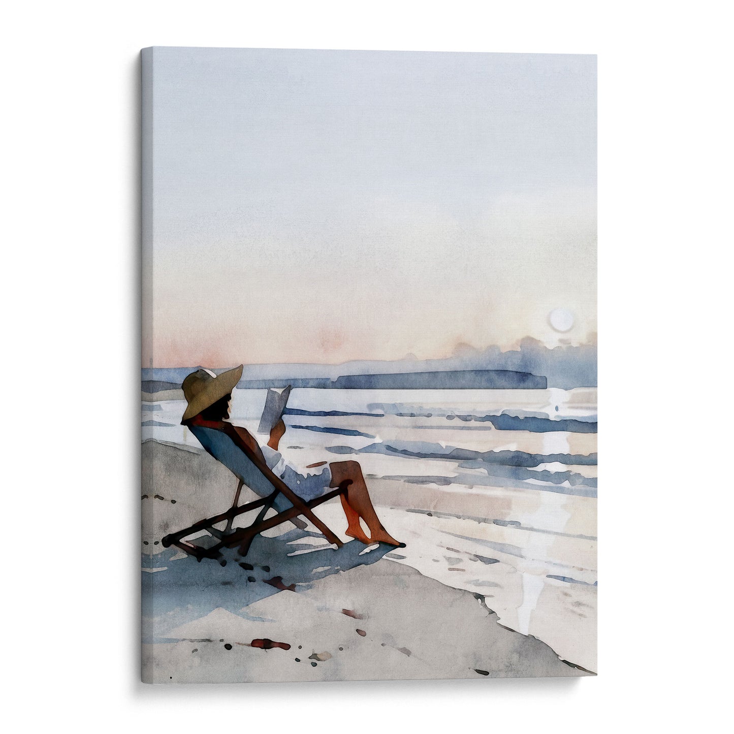 Woman Reading at Sunset Beach Art Print