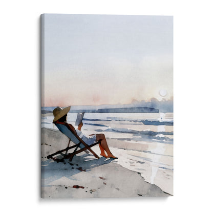 Woman Reading at Sunset Beach Art Print