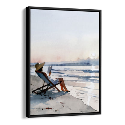 Woman Reading at Sunset Beach Art Print
