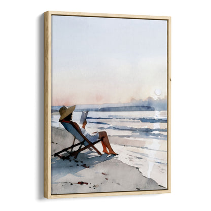 Woman Reading at Sunset Beach Art Print
