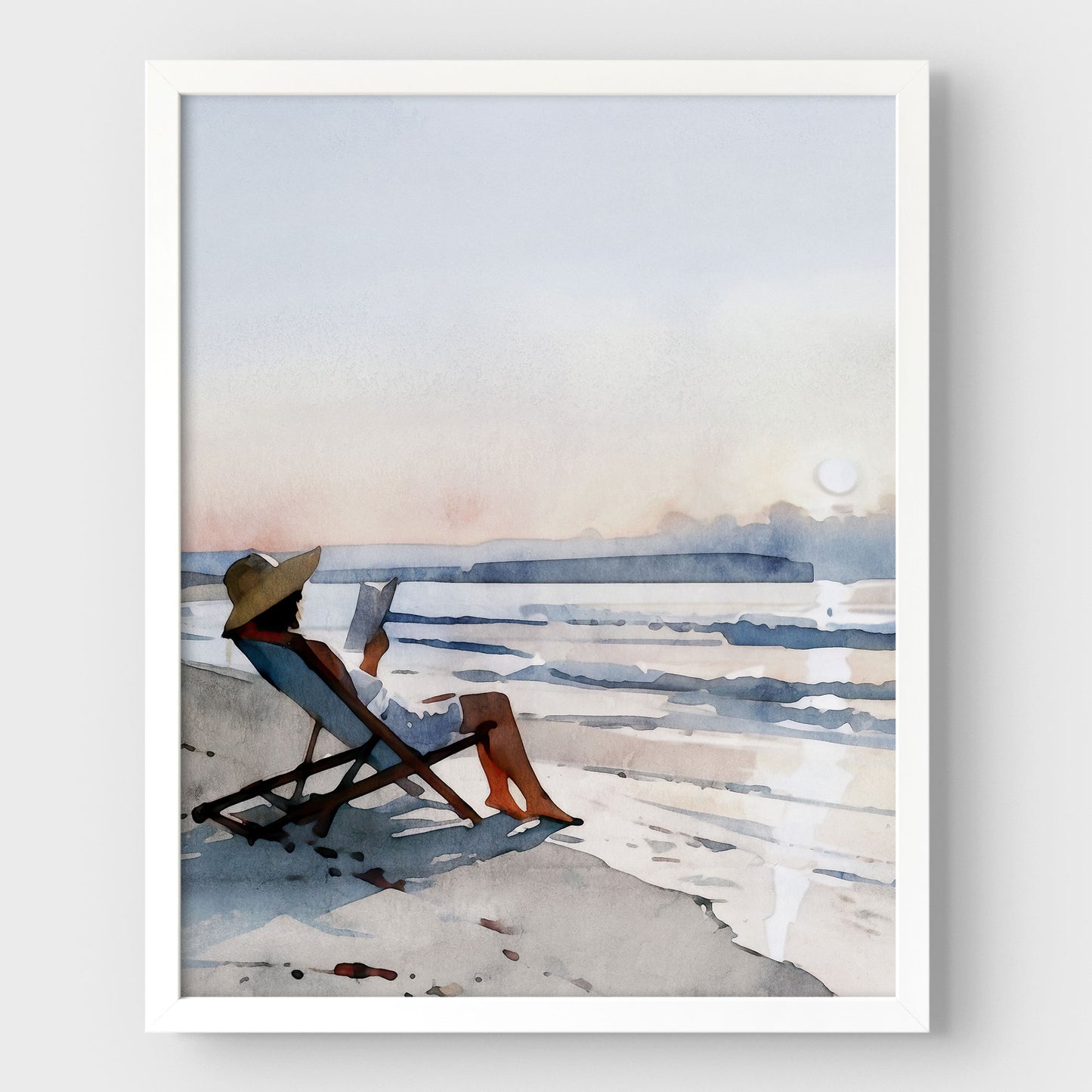 Woman Reading at Sunset Beach Art Print