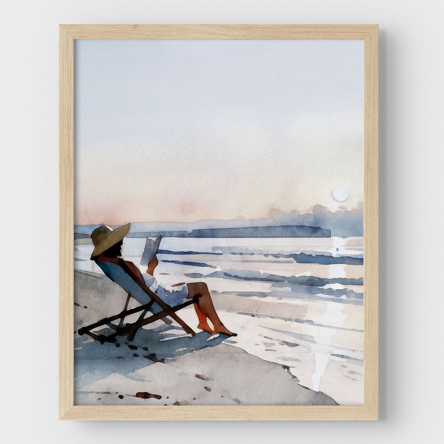 Woman Reading at Sunset Beach Art Print
