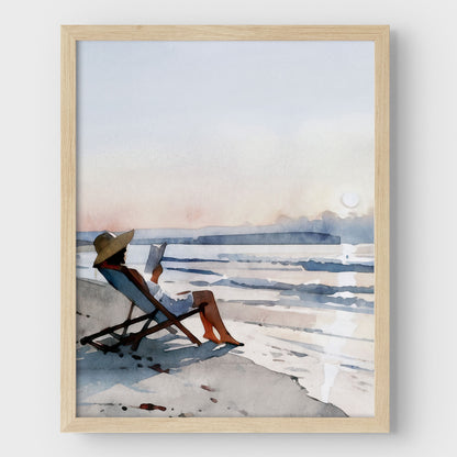 Woman Reading at Sunset Beach Art Print