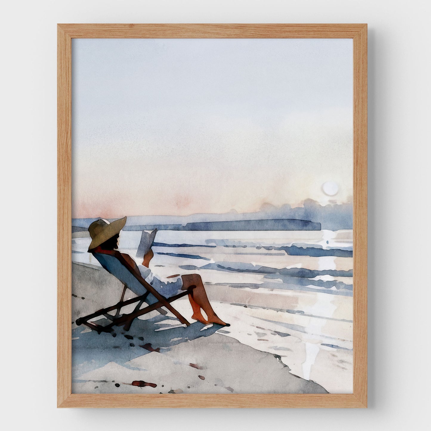 Woman Reading at Sunset Beach Art Print