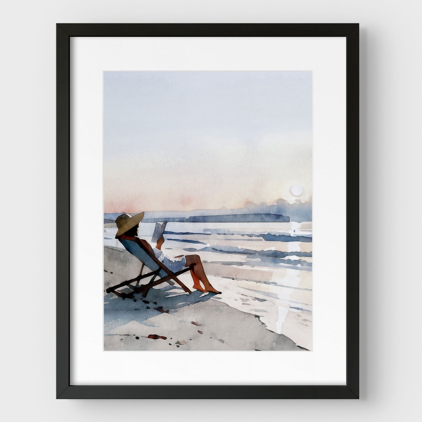 Woman Reading at Sunset Beach Art Print