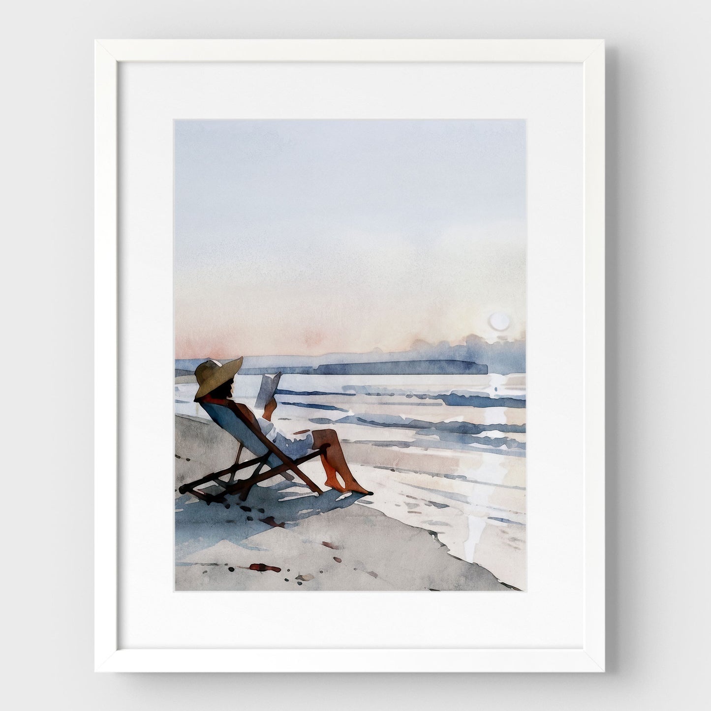 Woman Reading at Sunset Beach Art Print
