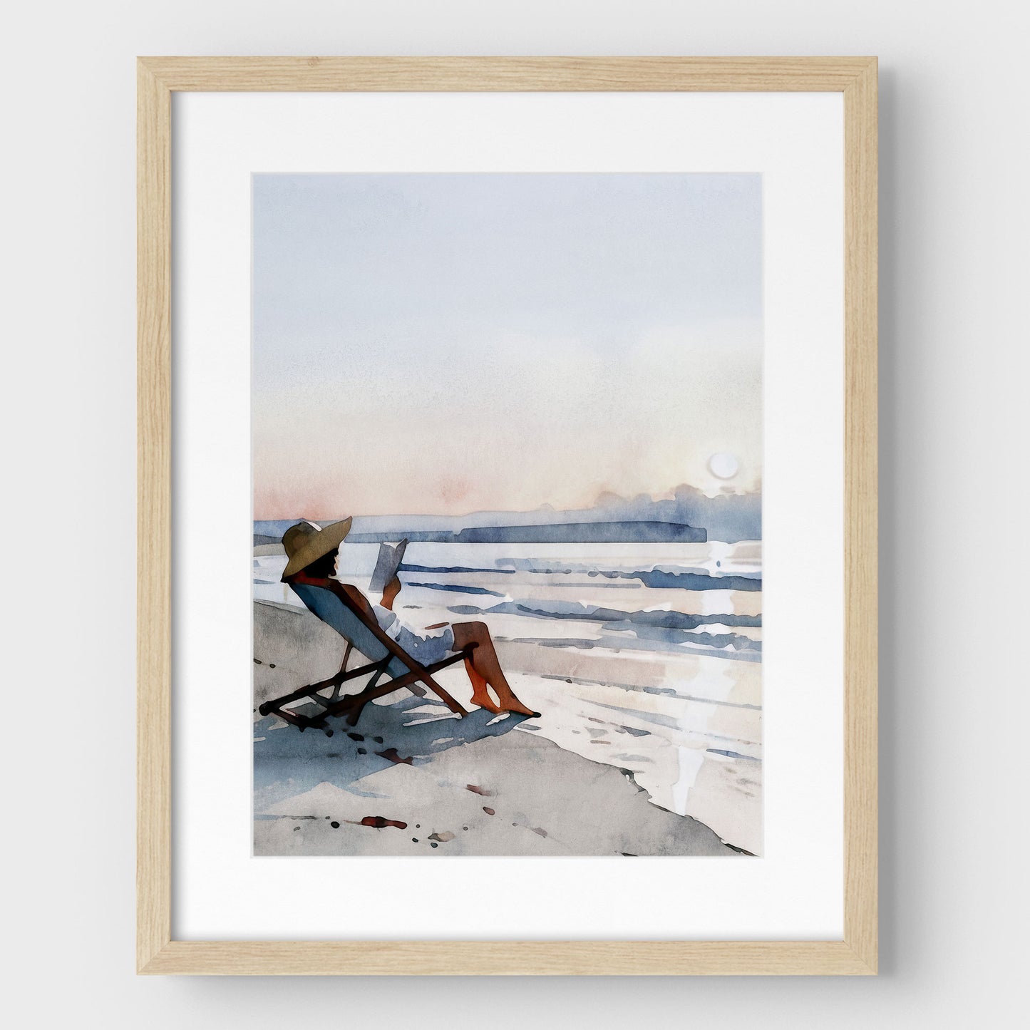 Woman Reading at Sunset Beach Art Print