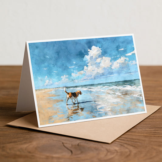 Beagle on a Beach Horizontal Note Card