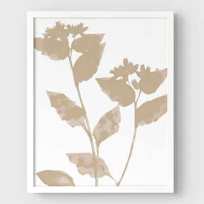 Beige Flower Silhouette Print