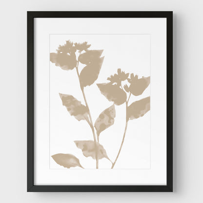 Beige Flower Silhouette Print
