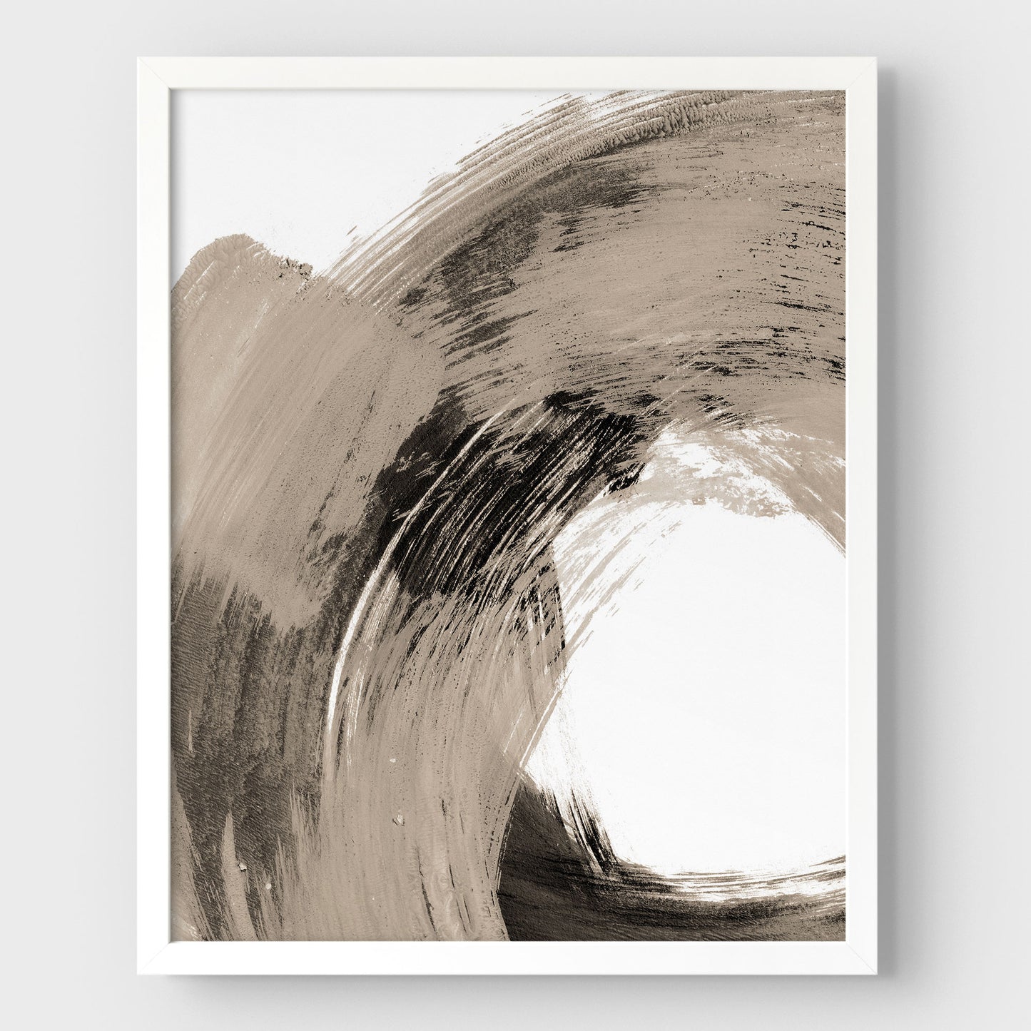 Black and Tan Curved Brushstroke Painting Abstract Print