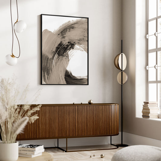 Black and Tan Curved Brushstroke Painting Abstract Print