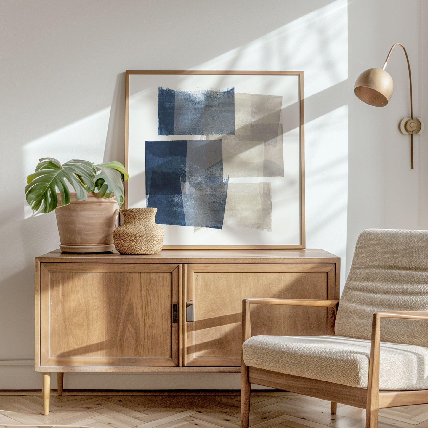 Blue and Beige Blocks Print