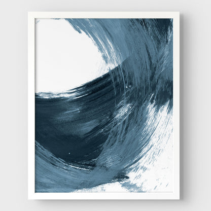 Blue Minimalist Abstract Curved Brush Stroke Painting Print