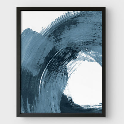 Curved Brush Stroke Blue Minimalist Abstract Painting Print