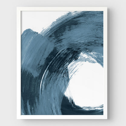 Curved Brush Stroke Blue Minimalist Abstract Painting Print