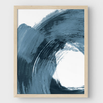 Curved Brush Stroke Blue Minimalist Abstract Painting Print