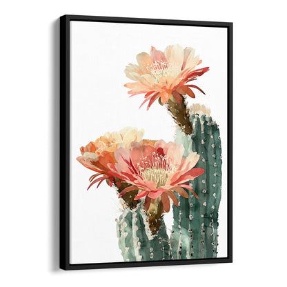 Blush Coral Blooming Cactus Watercolor Print