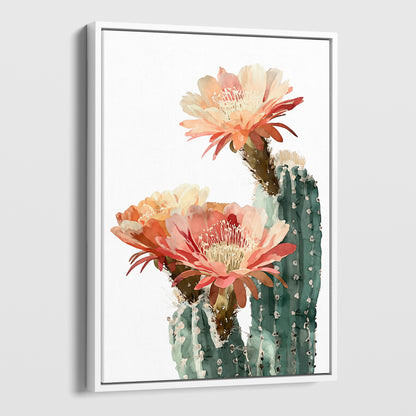 Blush Coral Blooming Cactus Watercolor Print