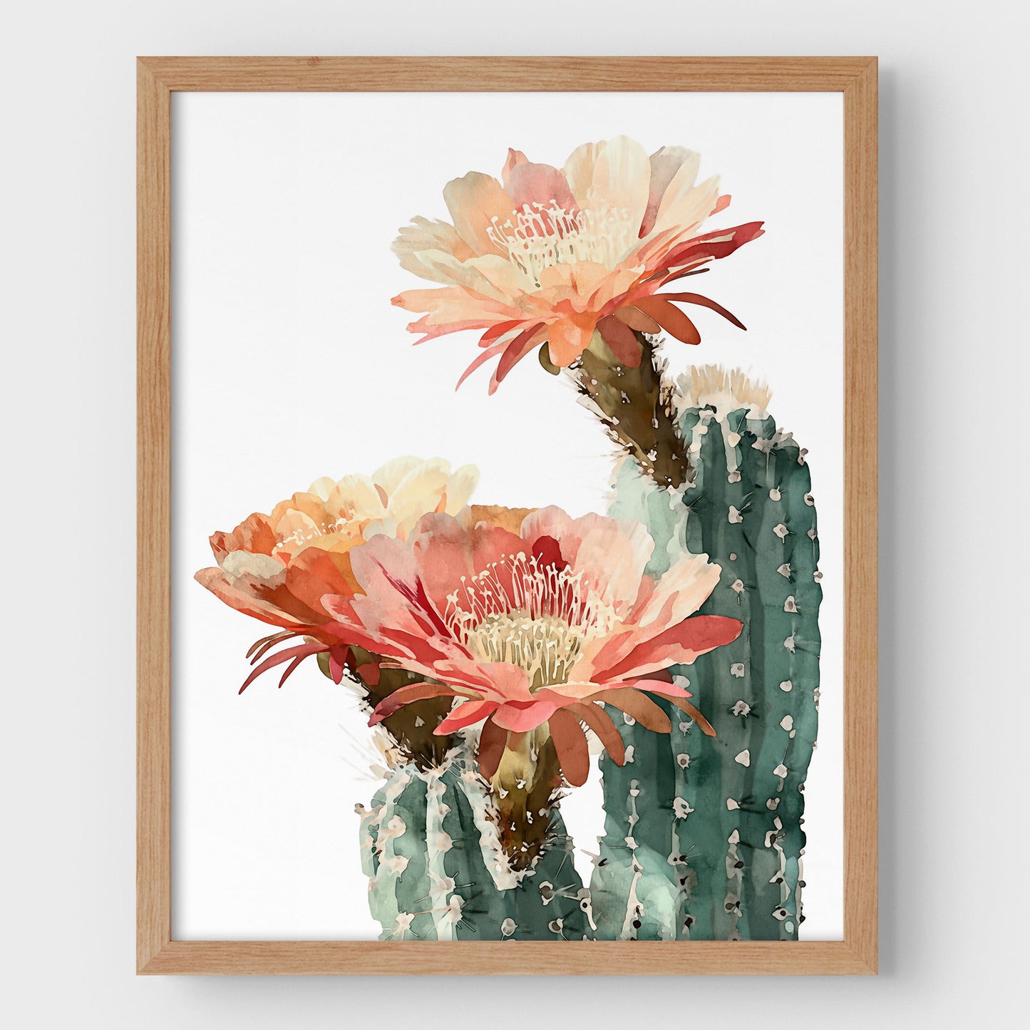 Blush Coral Blooming Cactus Watercolor Print