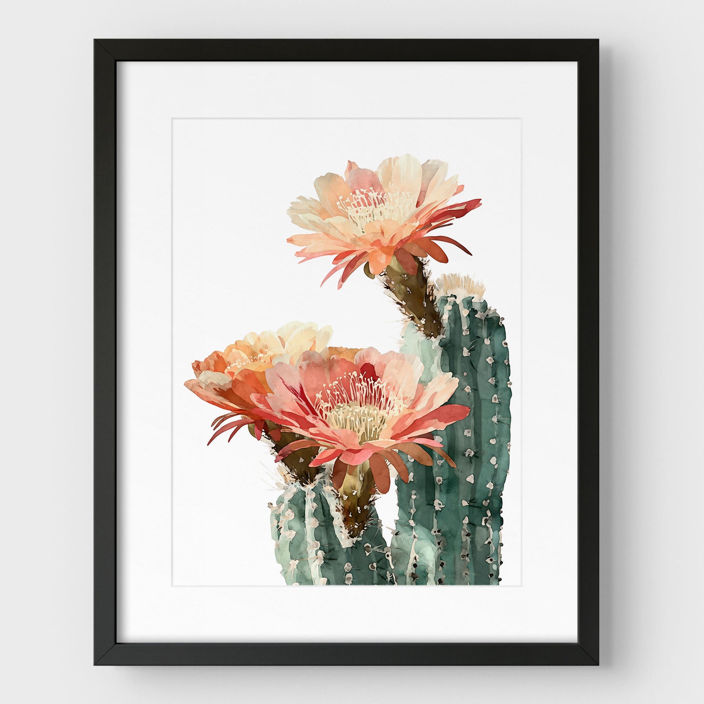 Blush Coral Blooming Cactus Watercolor Print