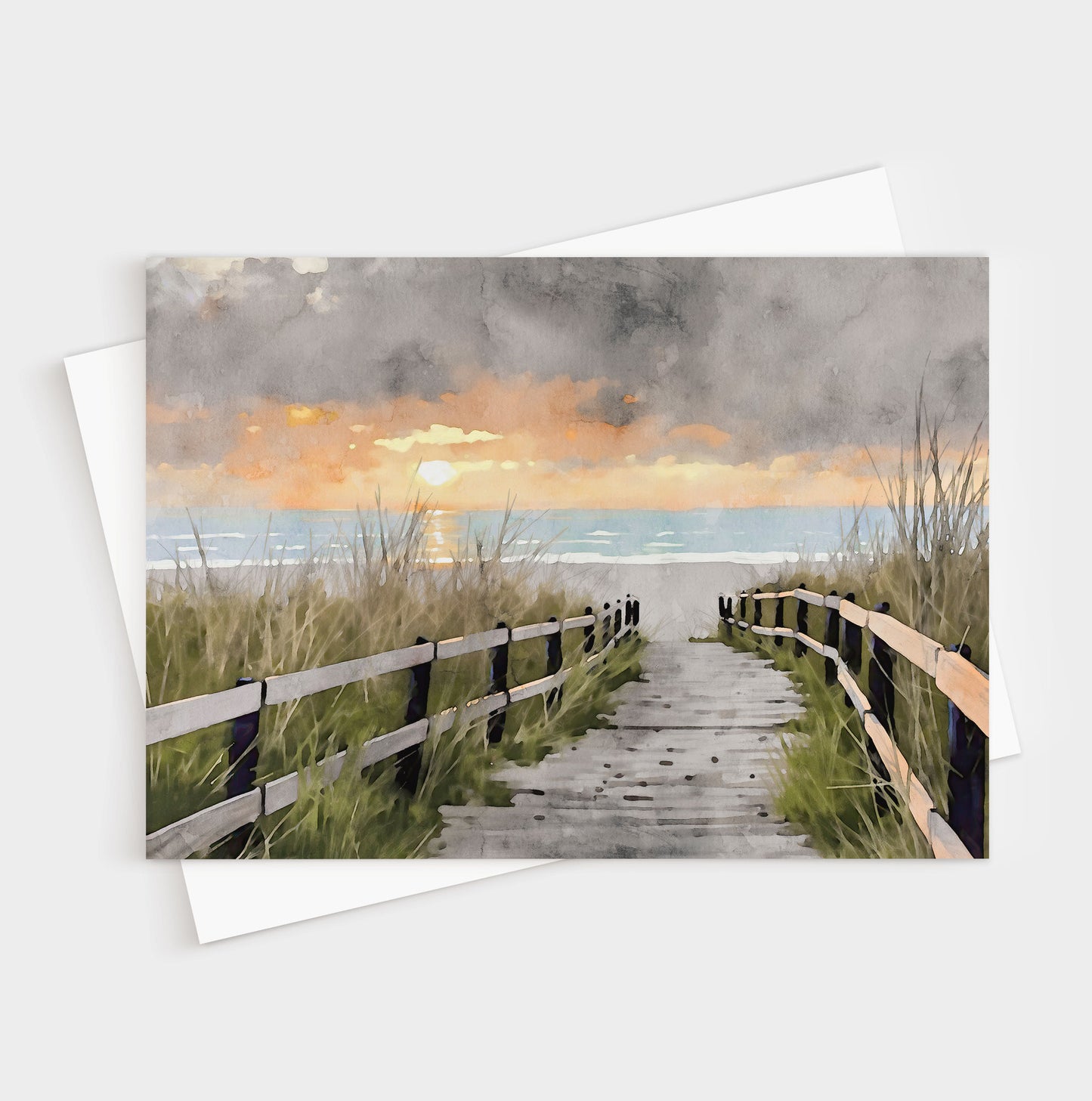 Beach Boardwalk Sunrise Note Cards