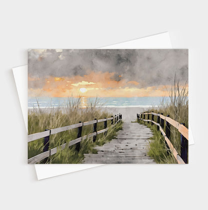 Beach Boardwalk Sunrise Note Cards