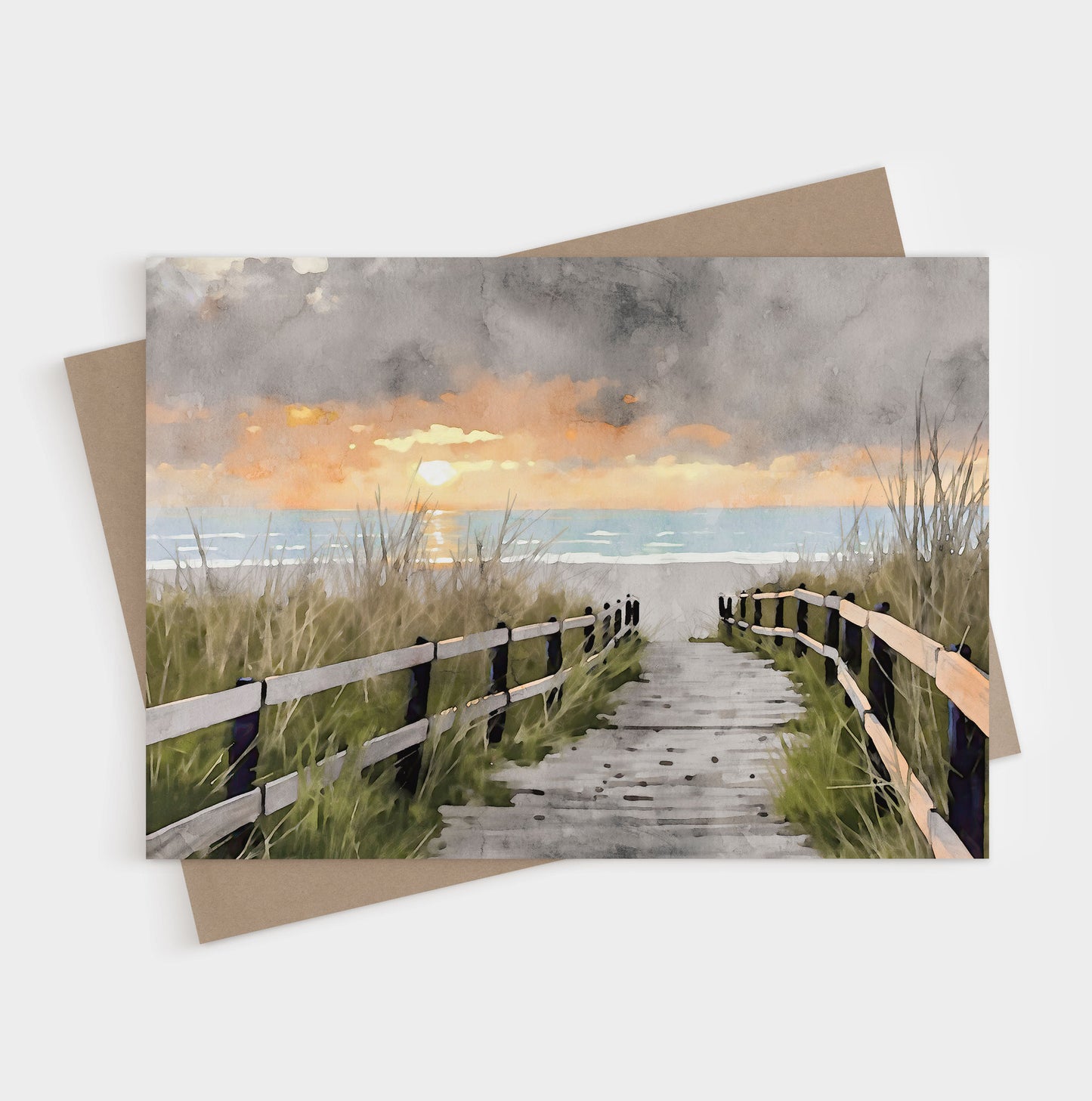 Beach Boardwalk Sunrise Note Cards