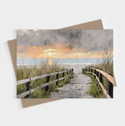 Beach Boardwalk Sunrise Note Cards