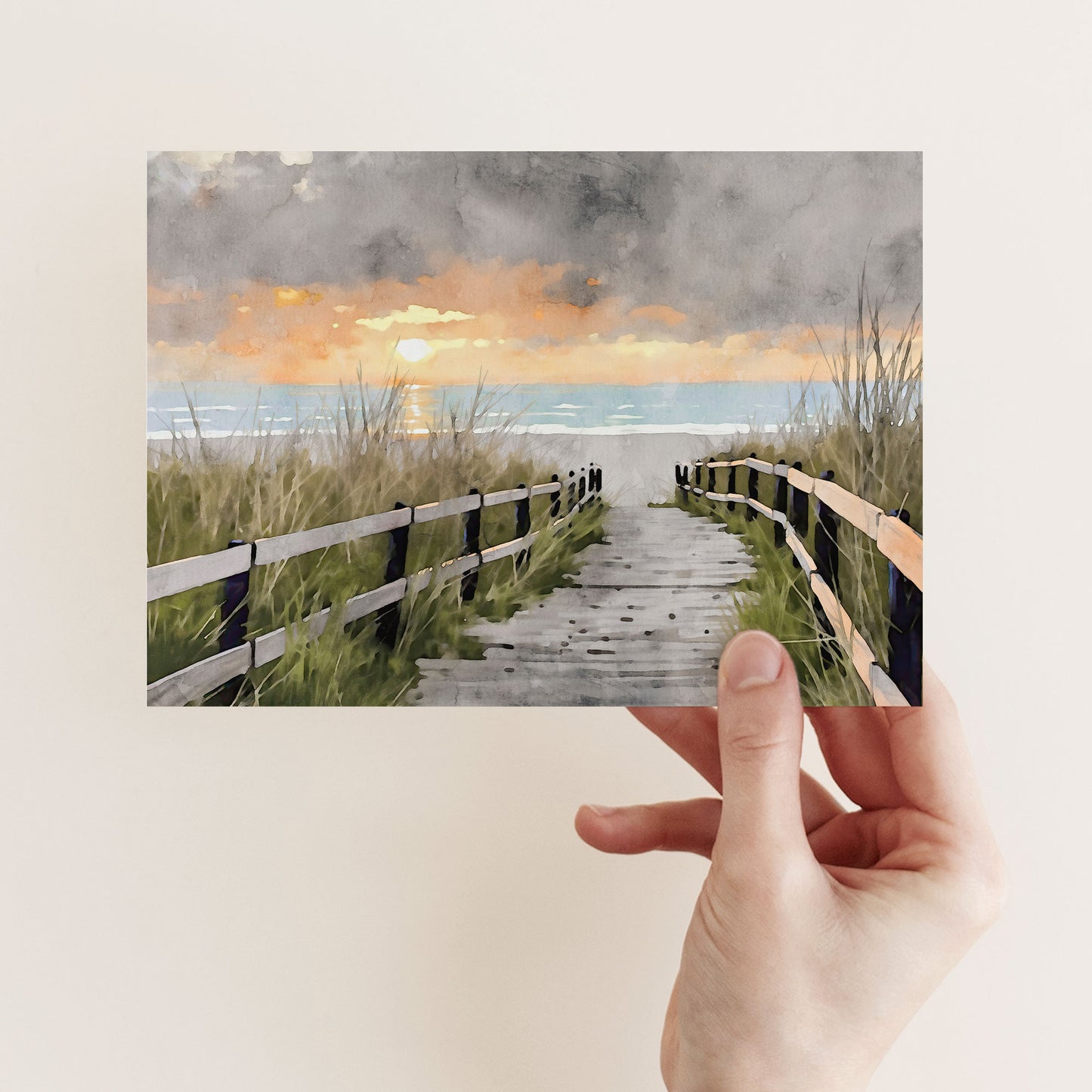 Beach Boardwalk Sunrise Note Cards