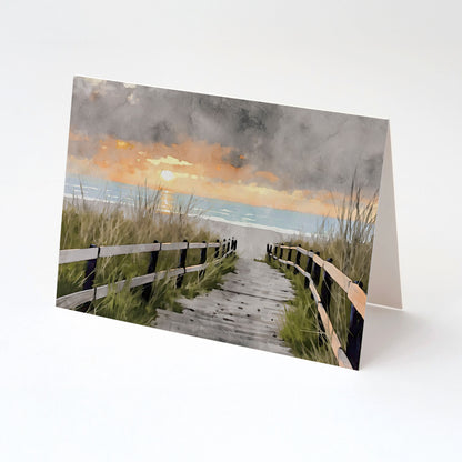 Beach Boardwalk Sunrise Note Cards