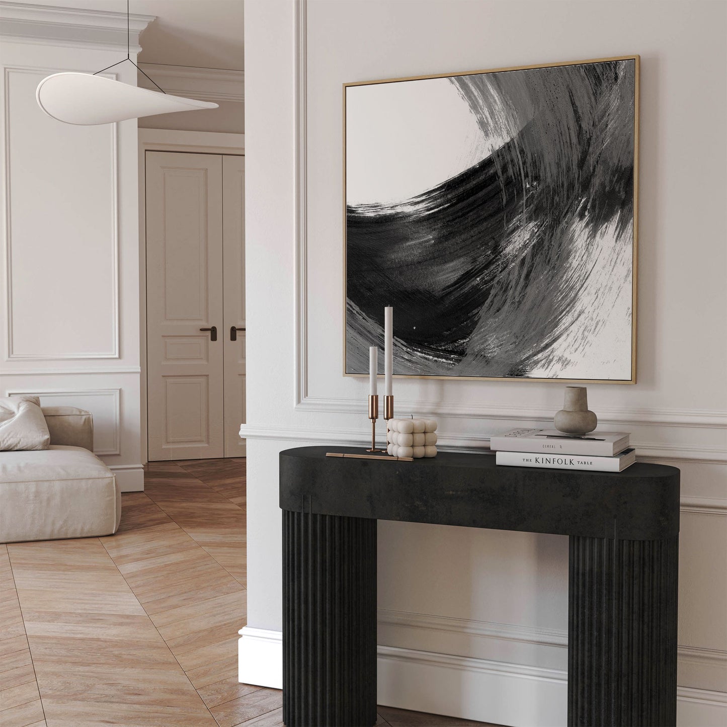 Black and Grey Curved Brushstrokes II Print