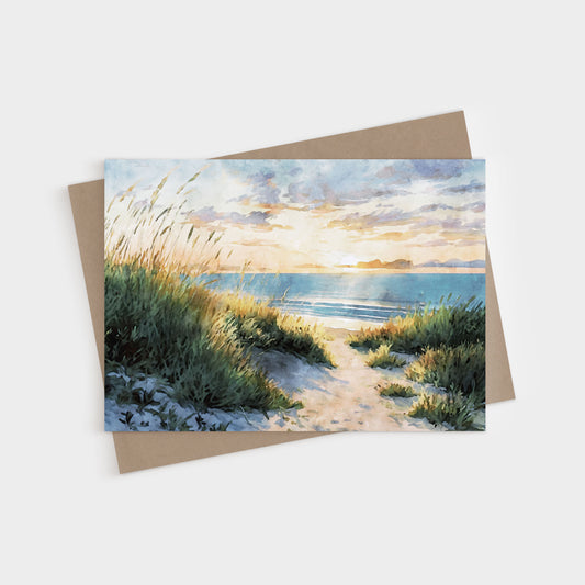 Beach Path Sunset Watercolor Note Cards