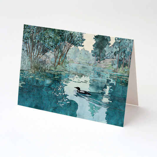 Teal Watercolor Loon Note Cards