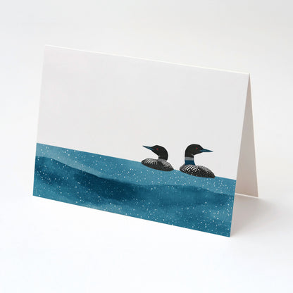 Minimalist Loon Pair Watercolor Note Cards