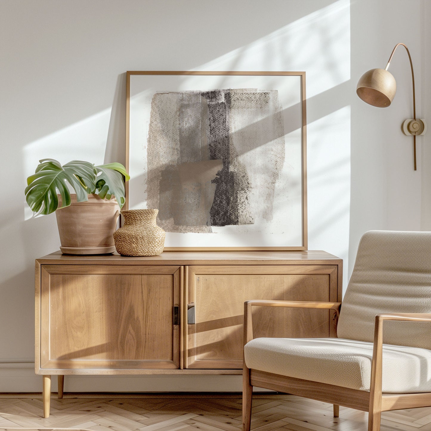 Taupe and Charcoal Abstract Painting Print