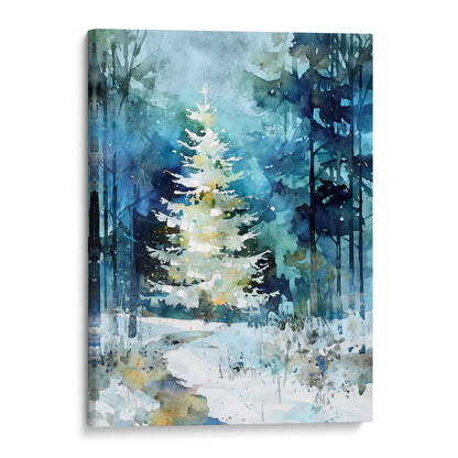 Winter Forest Glow Watercolor Christmas Tree Art Print
