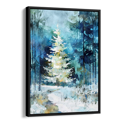 Winter Forest Glow Watercolor Christmas Tree Art Print