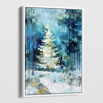 Winter Forest Glow Watercolor Christmas Tree Art Print