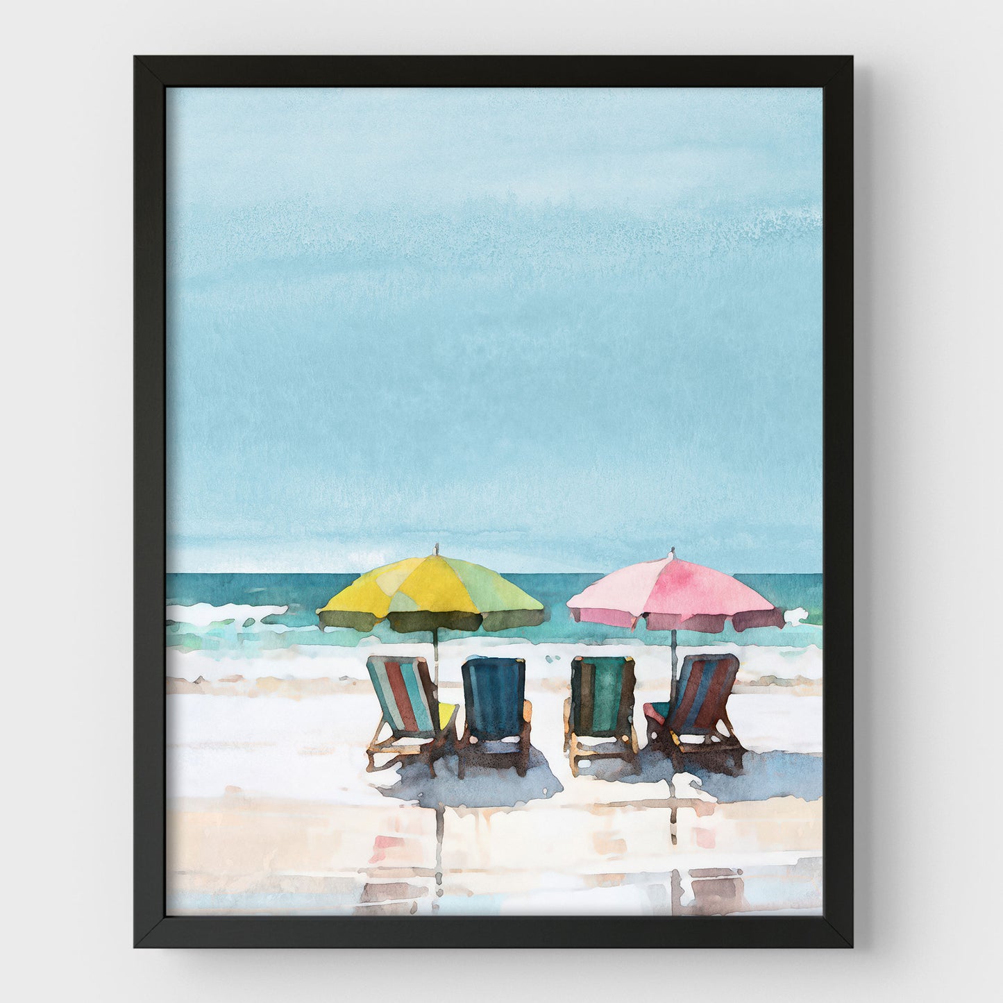 Colorful Beach Chairs and Umbrellas Print