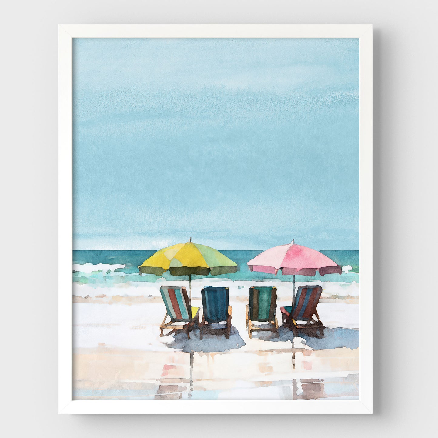 Colorful Beach Chairs and Umbrellas Print