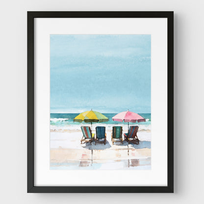Colorful Beach Chairs and Umbrellas Print