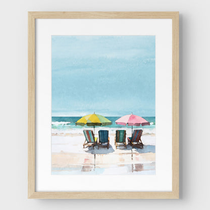 Colorful Beach Chairs and Umbrellas Print