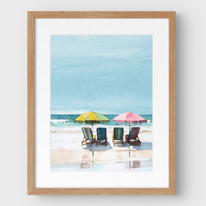 Colorful Beach Chairs and Umbrellas Print